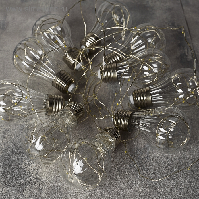 Гирлянда &laquo;Нить&raquo; 3 м роса с насадками &laquo;Лампочки объёмные&raquo;, IP20, серебристая нить, 100 LED, свечение тёплое белое, 3.5 В