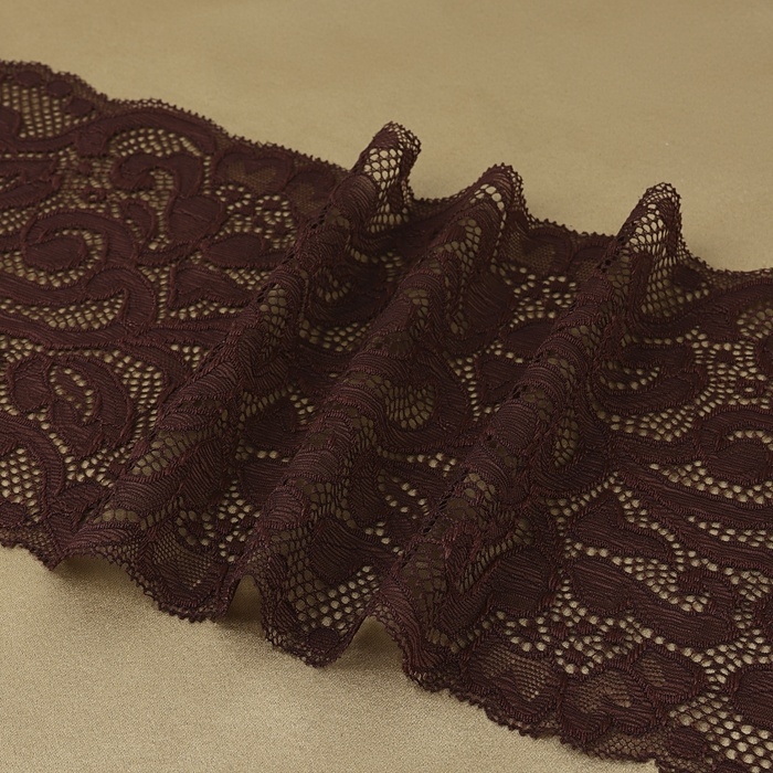 Кружевная эластичная ткань, 175 мм &times; 2,7 &plusmn; 0,5 м, цвет шоколадный