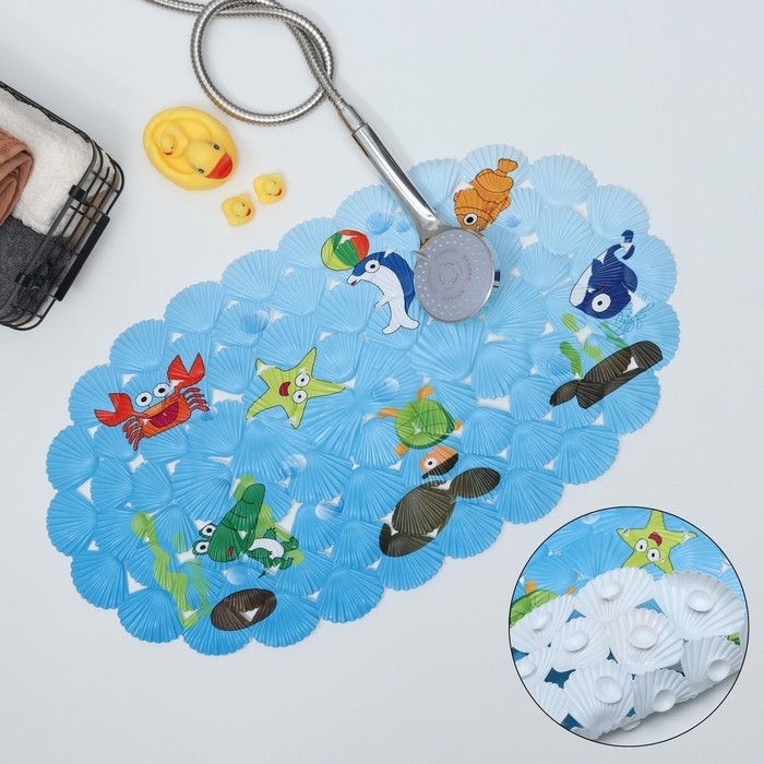 Коврик противоскользящий в ванну на присосках Доляна &laquo;Морские игры&raquo;, 37&times;65 см