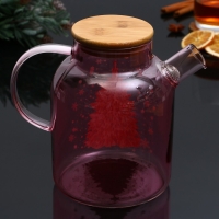 Новый год. Чайник заварочный стеклянный с бамбуковой крышкой &laquo;Розовая сказка&raquo;, 1700 мл