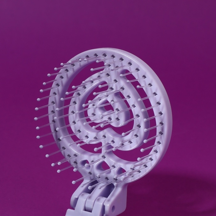 Расчёска массажная, складная, с зеркалом, d = 6,6 см, цвет сиреневый