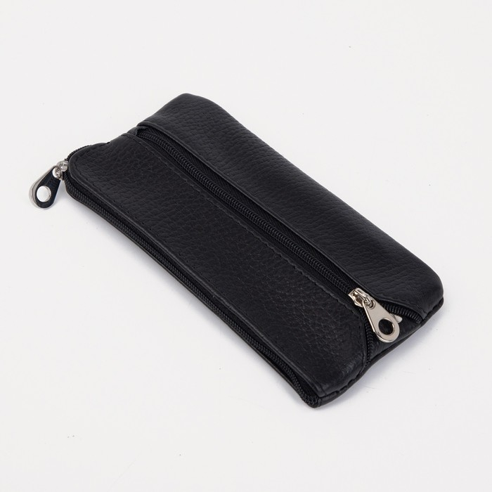 Ключница, длина 15 см, 2 отдела на молниях, 2 кольца, цвет чёрный