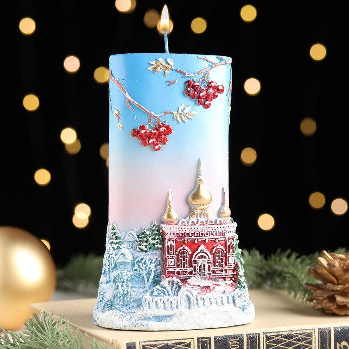 Свеча - цилиндр Свеча - цилиндр "Зимняя рябина", 9,5х4х15,5 см