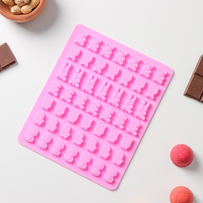 Форма для мармелада Доляна «Зоопарк», силикон, 18,5×15×0,5 см, 49 ячеек (2×1,5 см), цвет розовый Форма для мармелада Доляна «Зоопарк», силикон, 18,5×15×0,5 см, 49 ячеек (2×1,5 см), цвет розовый