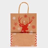 Новый год. Пакет бумажный подарочный новогодний крафт "Олень", 27 х 21 х 11 см. Новый год. Пакет бумажный подарочный новогодний крафт "Олень", 27 х 21 х 11 см.