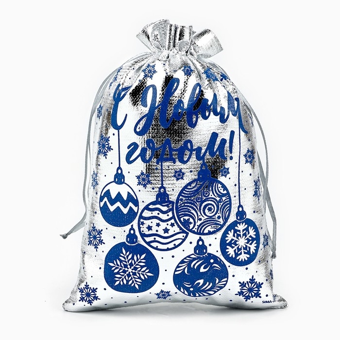 Мешочек подарочный парча &laquo;Новогодние игрушки&raquo;, серебро, 16 х 24 см , Новый год