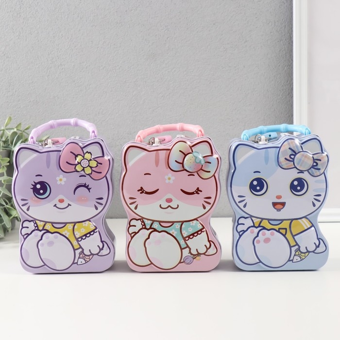 Копилка металл с замочком "Милая кошечка" МИКС 7х12х16 см