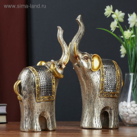 Сувенир полистоун "Два слона с попоной-кальчугой" набор 2 шт 26,5х7,5х16,5 см