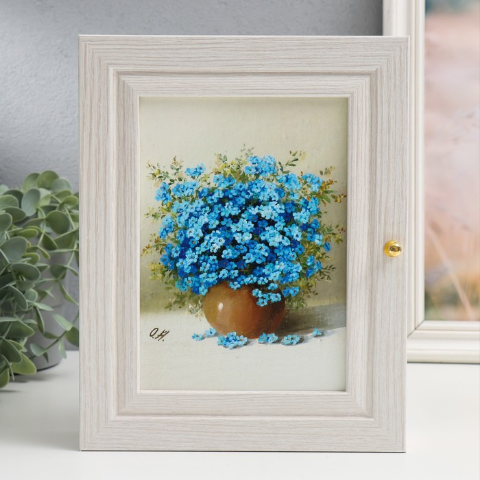 Ключница "Голубой букет" 19х24 см молочный дуб МИКС