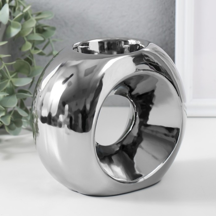 Подсвечник керамика на 1 свечу Подсвечник керамика на 1 свечу "Кольцо" d=6 см серебро 16х8х14 см