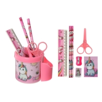 Набор настольный детский "Единорог" (подставка+2 карандаша+линейка+точилка+ластик+блокнот 8 листов+ножницы)