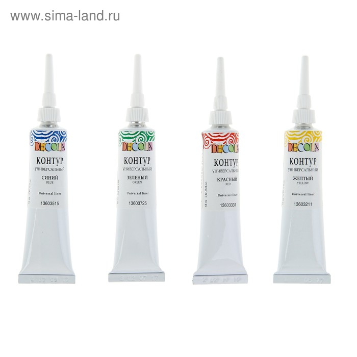 Контур универсальный, набор 4 цвета х 18 мл, ЗХК Decola, синий, зеленый, жёлтый, красный, 13641560