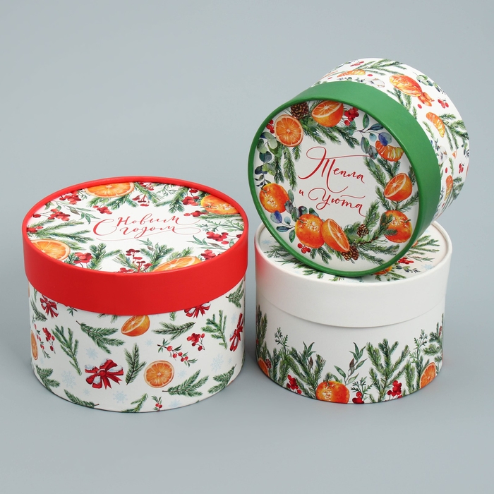 Набор шляпных коробок 3 в 1 &laquo;Акварельный&raquo;, 16 х 10, 14 х 9, 13 х 8.5 см, Новый год