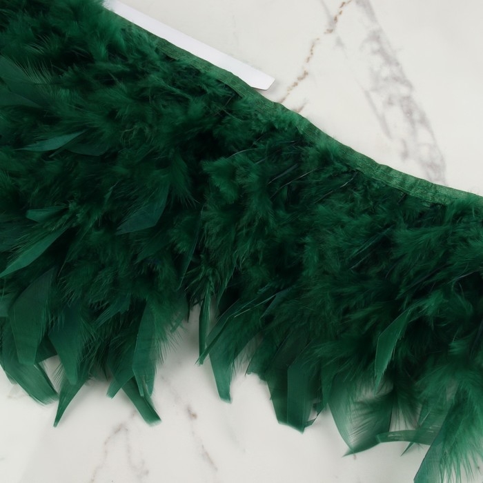 Тесьма с перьями индюка, 13-17 см, 5 &plusmn; 0,5 м, цвет изумрудный