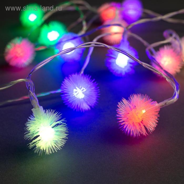 Гирлянда «Нить» 3 м с насадками «Ёжики», IP20, прозрачная нить, 20 LED, батарейки AAх3 (нет в комплекте), свечение мульти Гирлянда «Нить» 3 м с насадками «Ёжики», IP20, прозрачная нить, 20 LED, батарейки AAх3 (нет в комплекте), свечение мульти