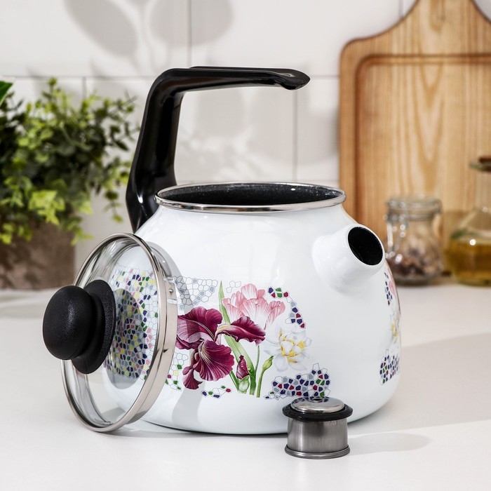 Чайник со свистком &laquo;Мозаика&raquo;, 3 л, фиксированная ручка, индукция, цвет белый