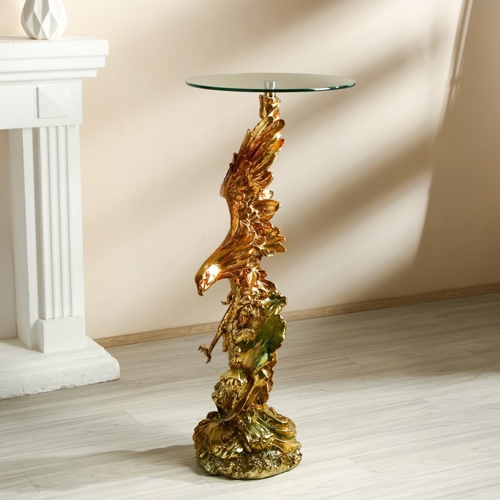 Стол декоративный "Ястреб на скале" золото и серебро 45х45х104 см