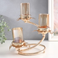 Подсвечник металл, стекло на 3 свечи "Ветвь с листиками" d-5 см золото 15х15х23,5 см Подсвечник металл, стекло на 3 свечи "Ветвь с листиками" d-5 см золото 15х15х23,5 см