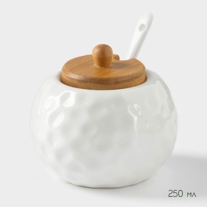 Банки для хранения сыпучих продуктов на деревянной подставке BellaTenero, 4 предмета: 2 банки 250 мл, 9,5&times;15 см, 2 ложки, керамические, цвет белый