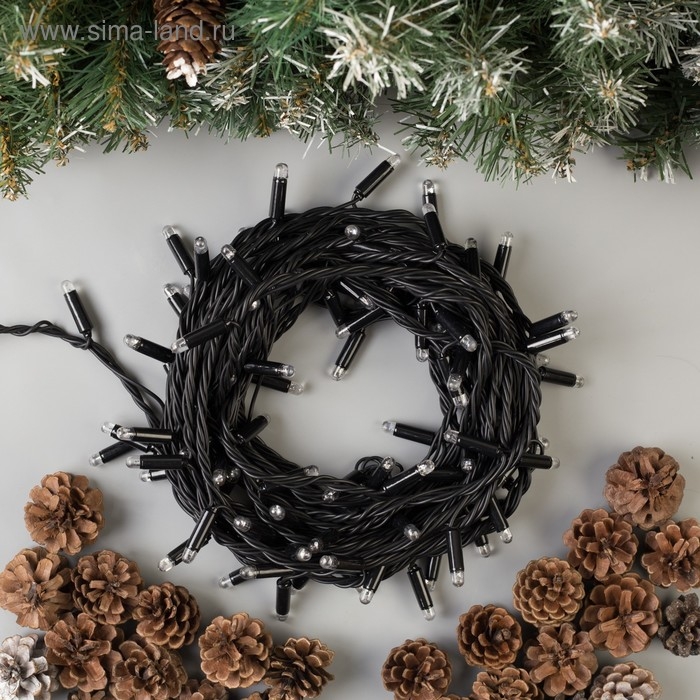 Гирлянда «Нить» 10 м, IP65, УМС, тёмная нить, 100 LED, свечение синее, мерцание белым, 220 В Гирлянда «Нить» 10 м, IP65, УМС, тёмная нить, 100 LED, свечение синее, мерцание белым, 220 В