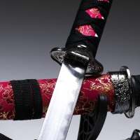 Сув. изделие катаны 3в1 на подставке, ножны ткань, драконы золото на бордо  47/70/89см