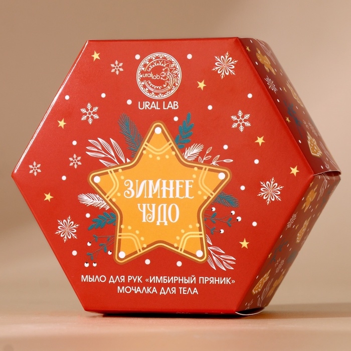Подарочный набор URAL LAB &laquo;Зимнее чудо&raquo;, мыло для рук кусковое 100 г и мочалка для тела, Новый Год