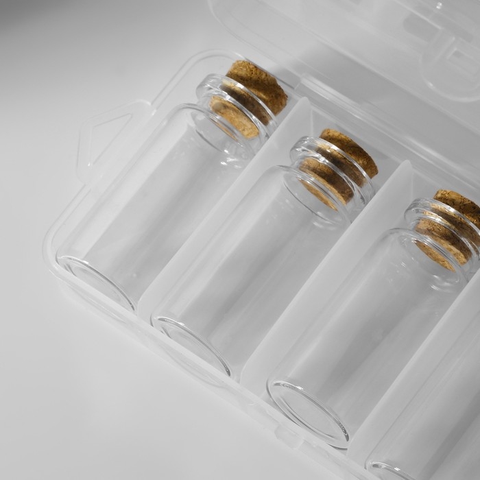 Набор баночек для хранения бисера, d = 2,1 &times; 5 см, 5 шт, в контейнере, 12,8 &times; 6,5 &times; 2,5 см