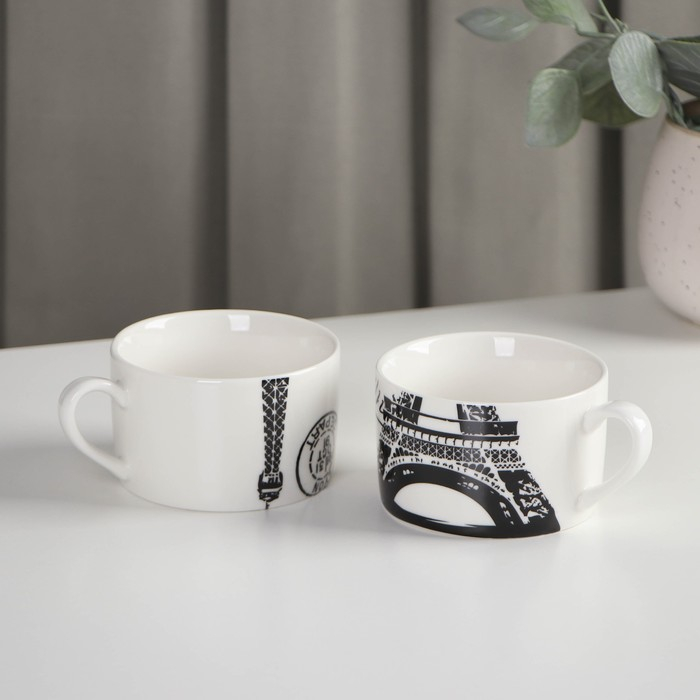 Набор чайный керамический &laquo;Страны&raquo;, 3 предмета: чайник 400 мл, 2 кружки 230 мл, рисунок МИКС