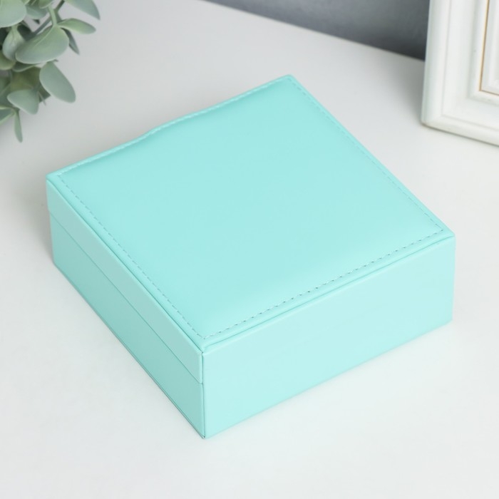 Шкатулка кожзам для украшений "Идилия. Квадратная" бирюза 5х12х12 см