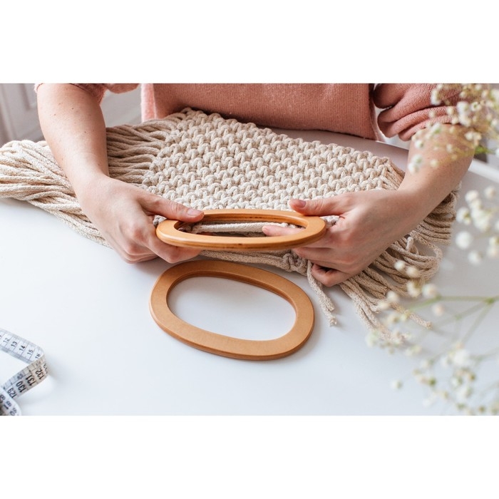 Ручки для сумок деревянные, d = 13 &times; 7,5 / 17 &times; 11,5 см, 2 шт, цвет бежевый