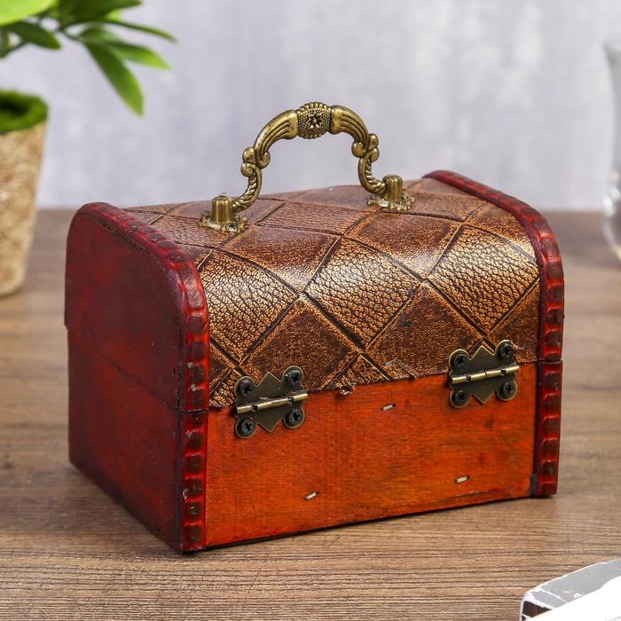 Шкатулка дерево сундучок с ручкой Шкатулка дерево сундучок с ручкой "Ромбы" 9,4х13,8х9,7 см, МИКС