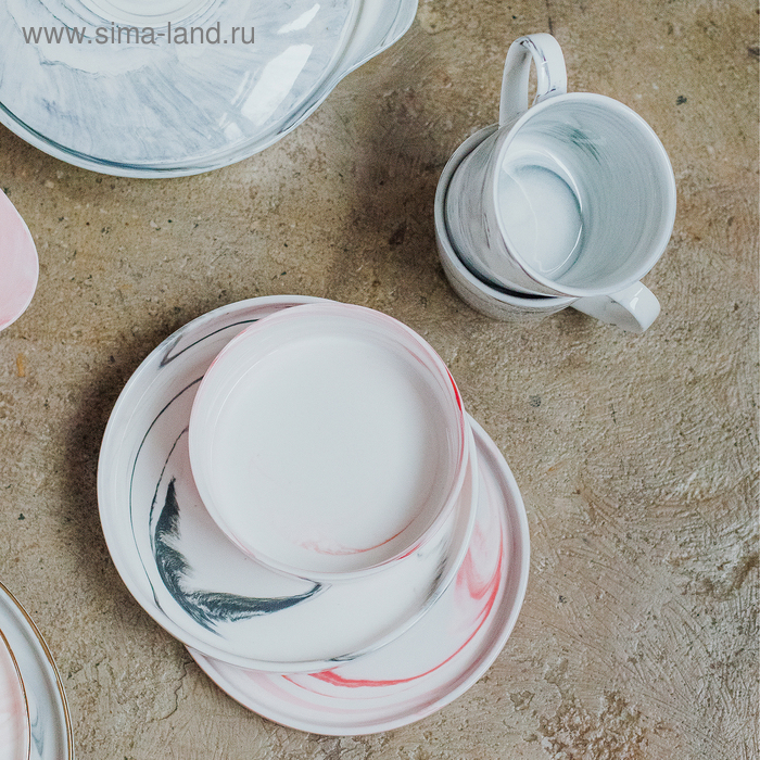 Набор кружек керамических на металлической подставке &laquo;Мрамор&raquo;, 6 предметов: 390 мл, цвет серый