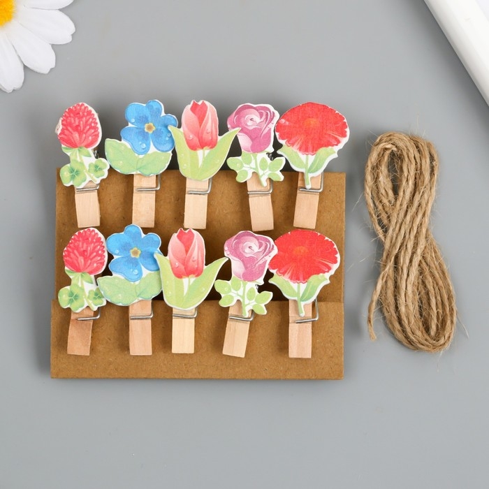 Декор для творчества дерево Декор для творчества дерево "Прищепка. Цветочки" набор 10 шт 4х2,3х1,2 см