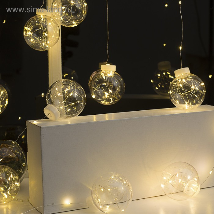 Гирлянда «Бахрома» 2.5 × 0.7 м роса с насадками «Шарики», IP20, серебристая нить, 150 LED, свечение тёплое белое, 12 В Гирлянда «Бахрома» 2.5 × 0.7 м роса с насадками «Шарики», IP20, серебристая нить, 150 LED, свечение тёплое белое, 12 В