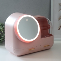 Шкатулка для косметики пластик, зеркало с подсветкой "Светло-розовая" 37,5х22х31 см