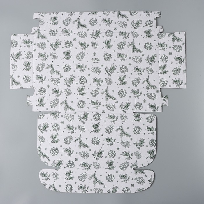 Коробка новогодняя складная &laquo;Шишки&raquo;, белый, 27 х 21 х 9 см, Новый год