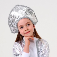 Карнавальный костюм &laquo;Снегурочка с узором&raquo;, атлас, шуба, кокошник, рост 98-104 см