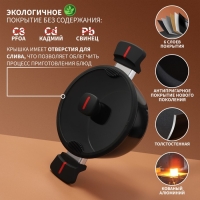Кастрюля Magistro Flame, 2,3 л, d=20 см, h=8,8 см, крышка со сливом, антипригарное покрытие, индукция, цвет чёрный