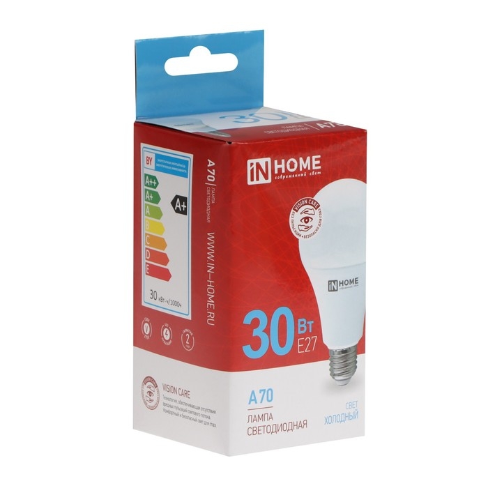 Лампа светодиодная IN HOME LED-A70-VC, Е27, 30 Вт, 230 В, 6500 К, 2850 Лм Лампа светодиодная IN HOME LED-A70-VC, Е27, 30 Вт, 230 В, 6500 К, 2850 Лм