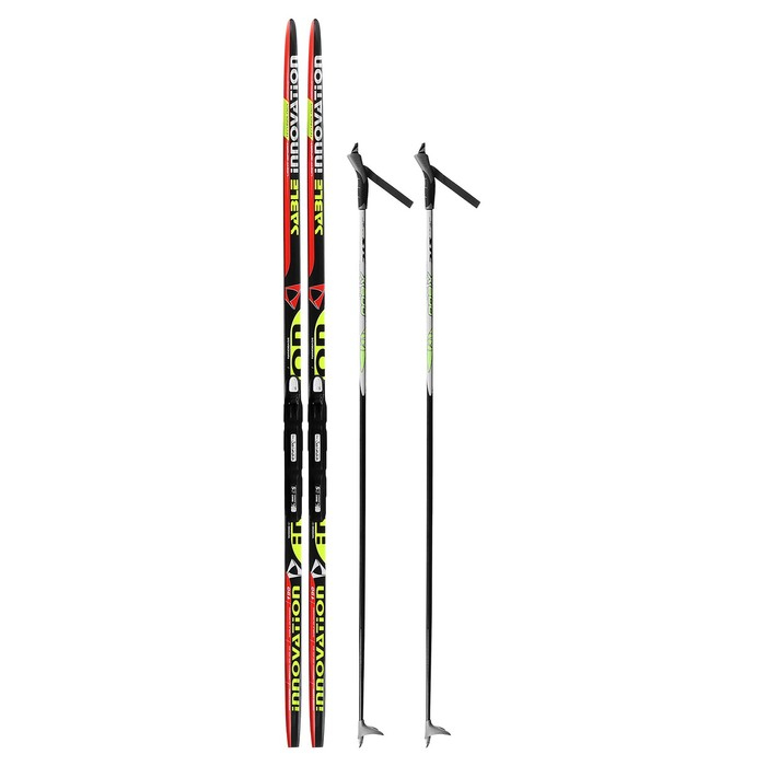 Комплект лыжный: пластиковые лыжи 190 см с насечкой, стеклопластиковые палки 150 см, крепления SNS, цвета МИКС Комплект лыжный: пластиковые лыжи 190 см с насечкой, стеклопластиковые палки 150 см, крепления SNS, цвета МИКС