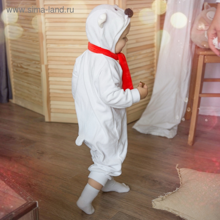 Карнавальный костюм для малышей «Белый медвежонок» с красным шарфом, велюр, хлопок, рост 74-92 см Карнавальный костюм для малышей «Белый медвежонок» с красным шарфом, велюр, хлопок, рост 74-92 см
