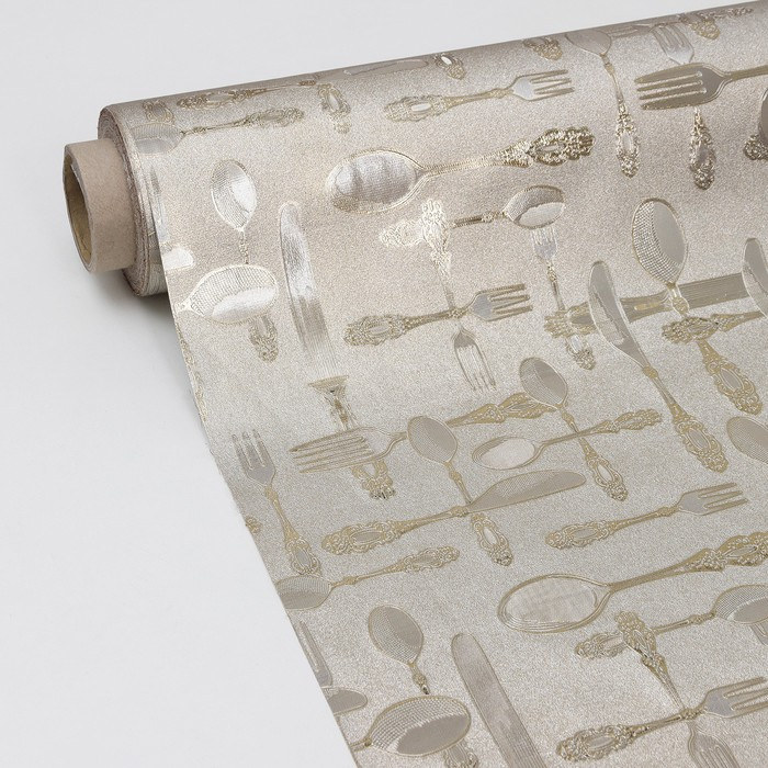 Клеёнка на стол &laquo;Ложка, вилка&raquo;, на тканевой основе, рулон 20 метров, ширина 137 см, цвет золотой