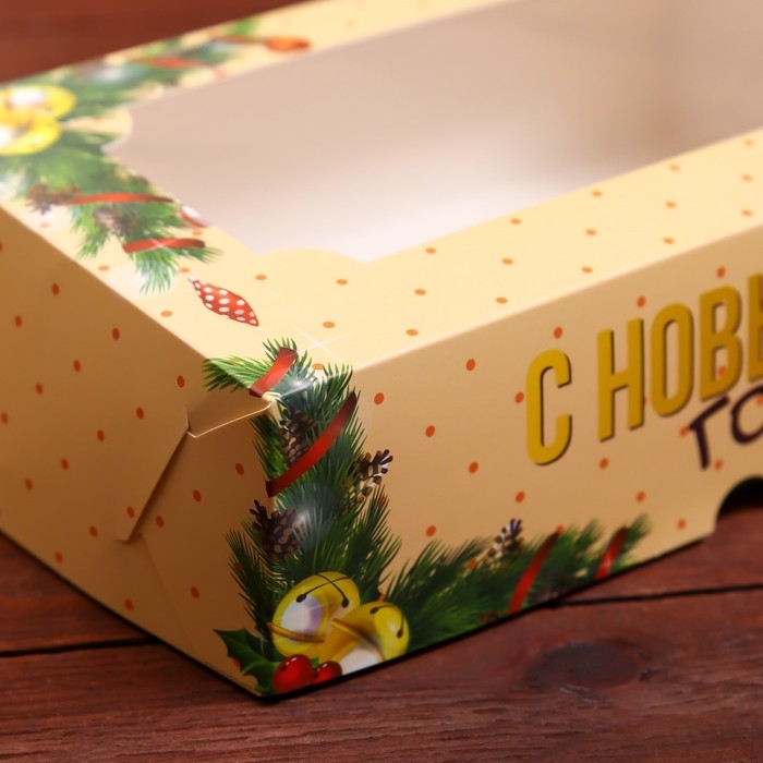 Новый год. Коробка складная, кондитерская упаковка с окном Новый год. Коробка складная, кондитерская упаковка с окном "Счастливого Нового года", 25 х 15 х 7 см