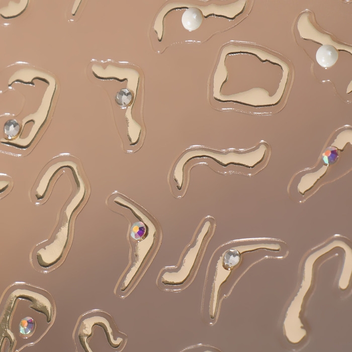 Наклейки для ногтей «Блики», объёмные, металлизированные, со стразами и бусинами, цвет золотистый Наклейки для ногтей «Блики», объёмные, металлизированные, со стразами и бусинами, цвет золотистый