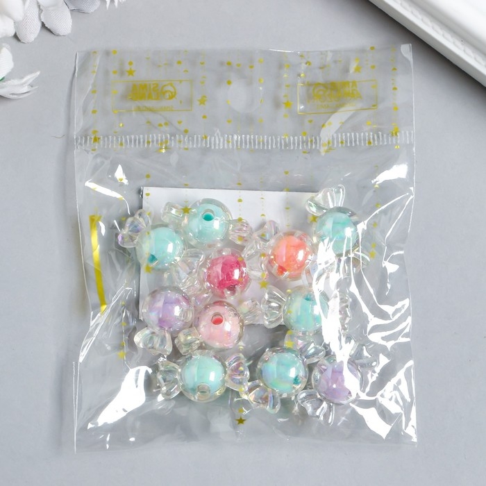 Бусины для творчества пластик "Конфетка перламутр" набор 15 гр 2,2х1,2 см, МИКС
