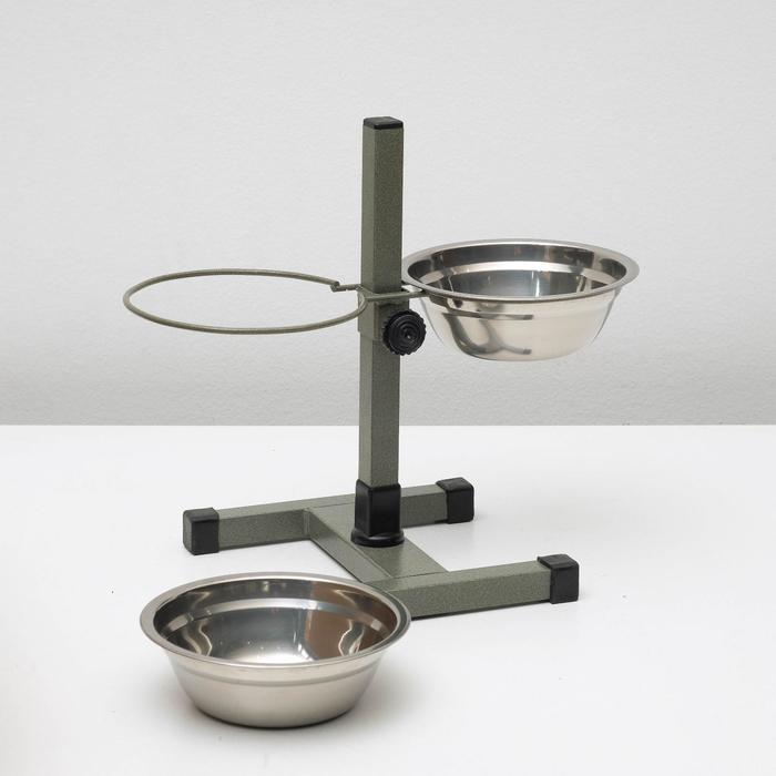 Подставка с мисками, 2 х 250 мл, высота 25 см, разборная, зелёная Подставка с мисками, 2 х 250 мл, высота 25 см, разборная, зелёная