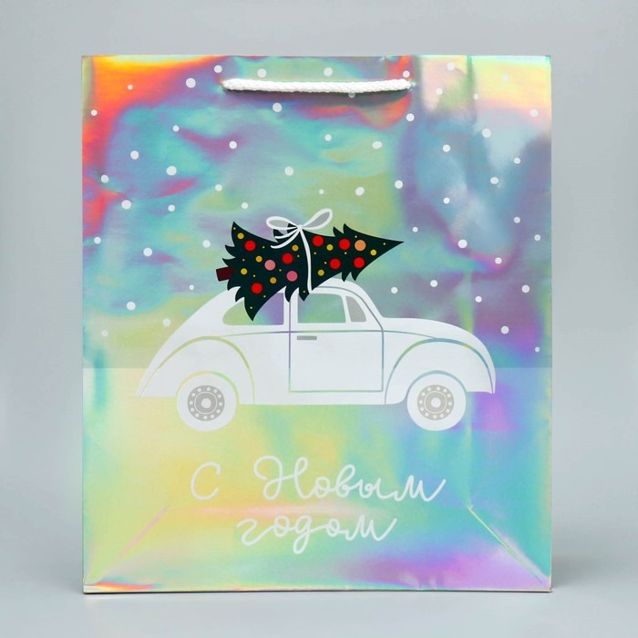 Пакет голографический «Спешу к тебе», M 26 х 30 х 9 см, Новый год Пакет голографический «Спешу к тебе», M 26 х 30 х 9 см, Новый год