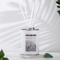 Набор диффузор ароматический "Aromame", слива, амбра, кожа, табак, 500 мл, круглая банка