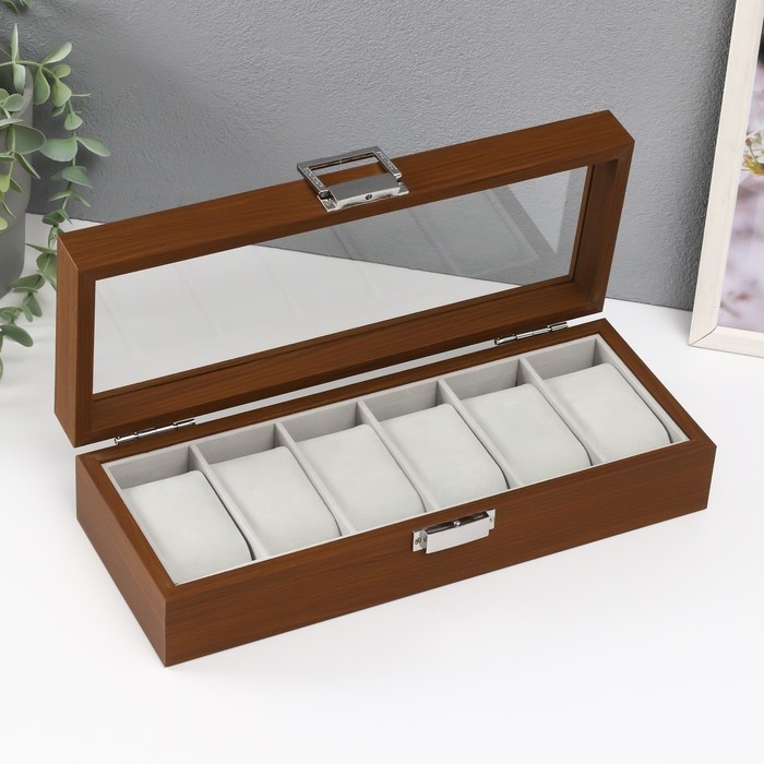 Шкатулка дерево под часы 6 отделений Шкатулка дерево под часы 6 отделений "Коричневая" 8х31х11 см