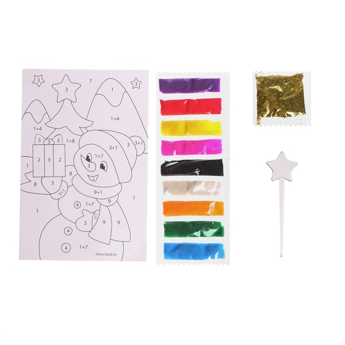 Открытка - фреска своими руками на новый год &laquo;Снеговик и енотик&raquo;, новогодний набор для творчества